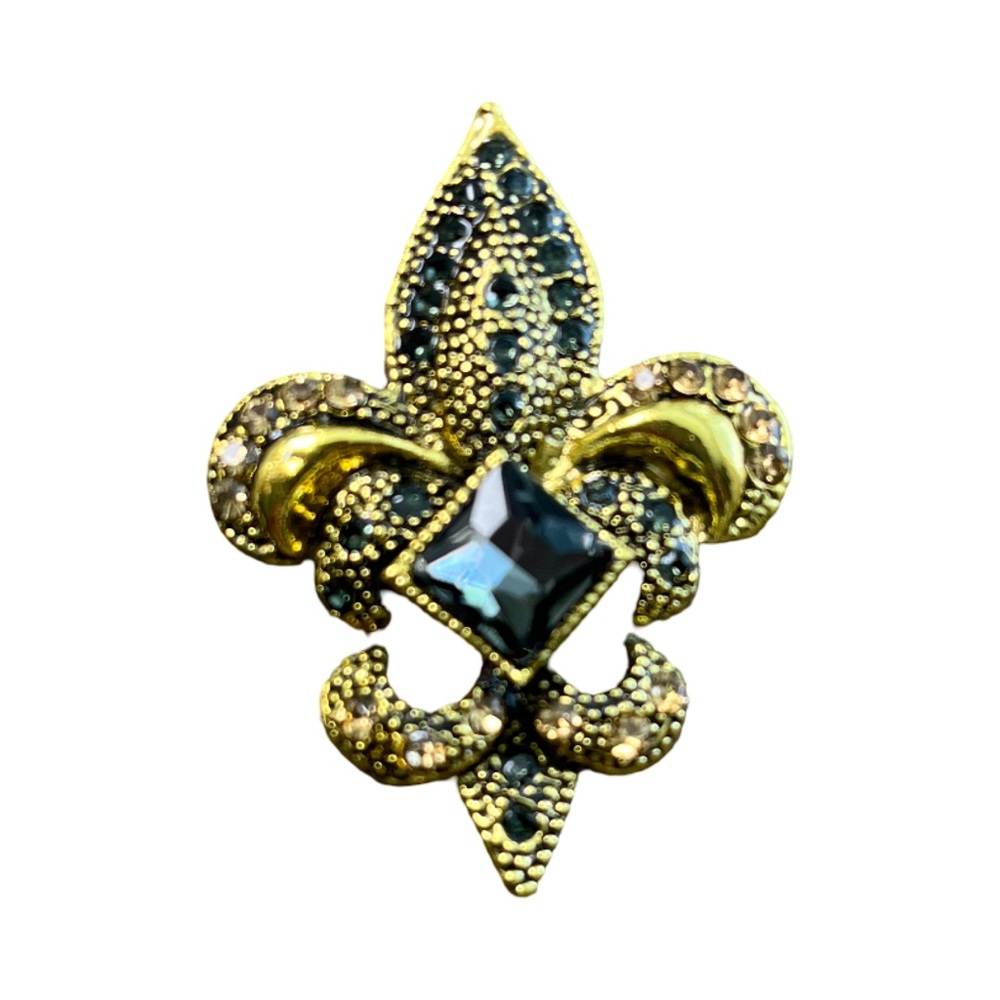 Fleur-de-Lis Brooch NIP Dark smoke crystals w/ amber